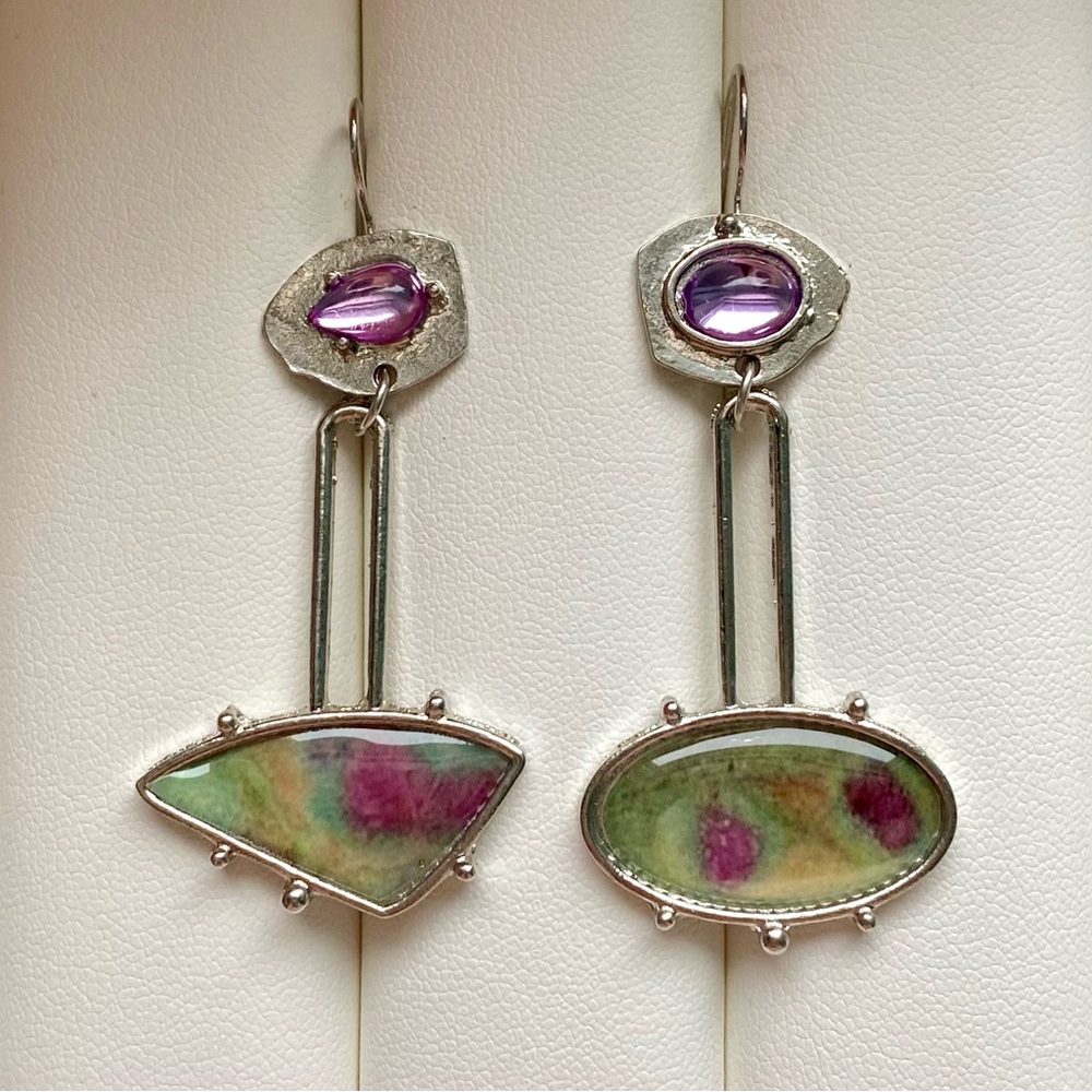 Silver and Purple Dangle Earrings E007